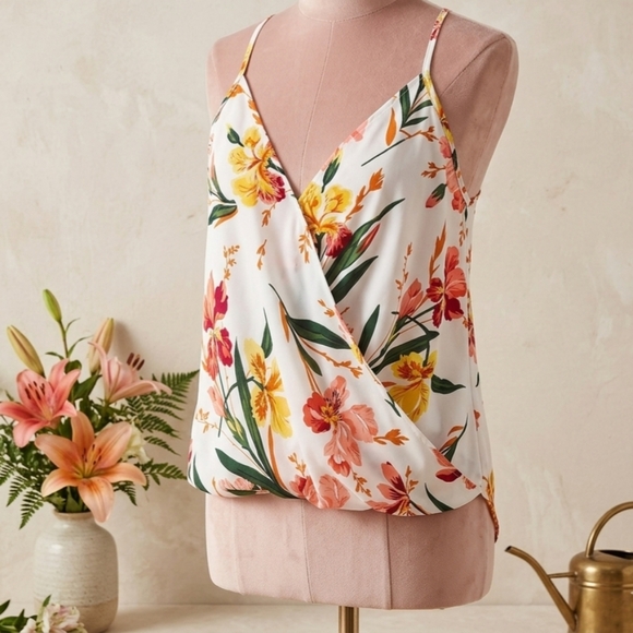 Emery Rose Tops - Emery Rose 1XL Floral Halter Top Surplice Wrap Front Boho Tropical Summer Blouse